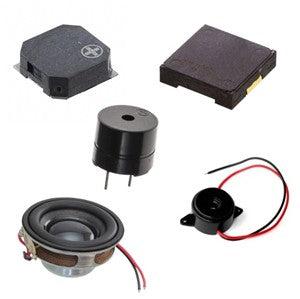 Audio Equipment Collection featuring buzzers, speakers, microphones, and electronic audio components