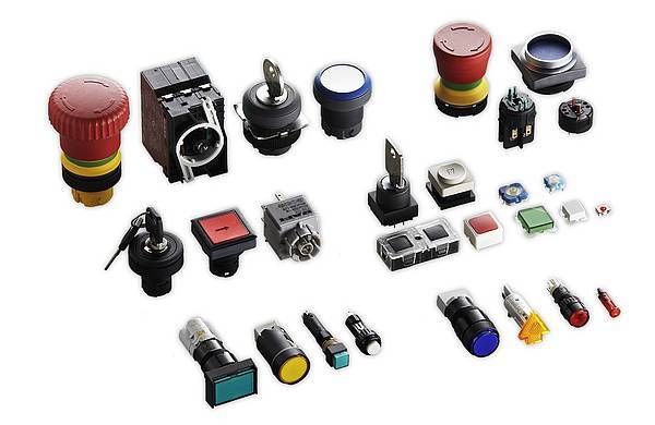 Electromechanical Components Collection featuring buzzers, relays, switches, connectors, motors, fans, and industrial electronic components