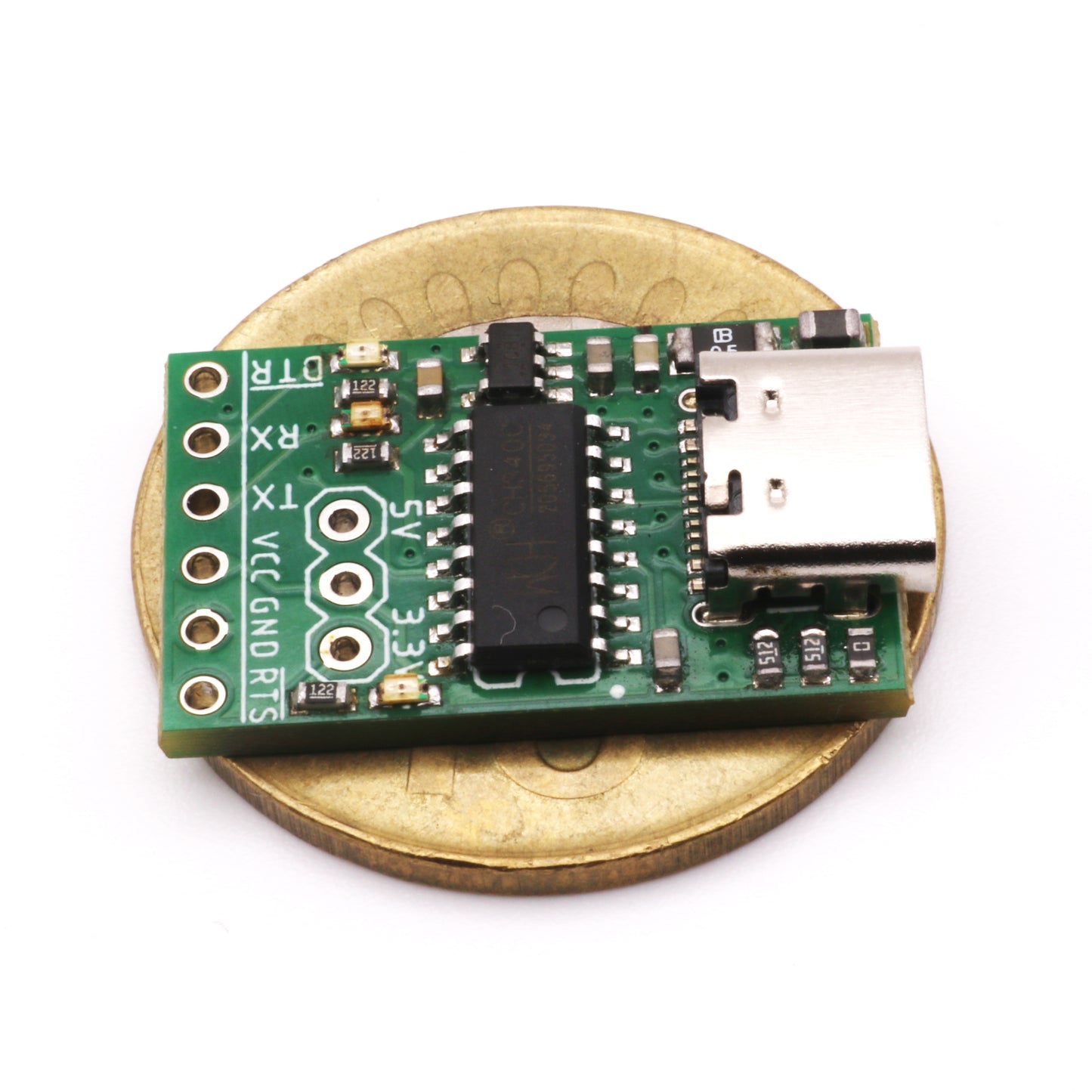 CH340C USB to TTL Module Shown Next to 10 Rupee Coin for Size Comparison