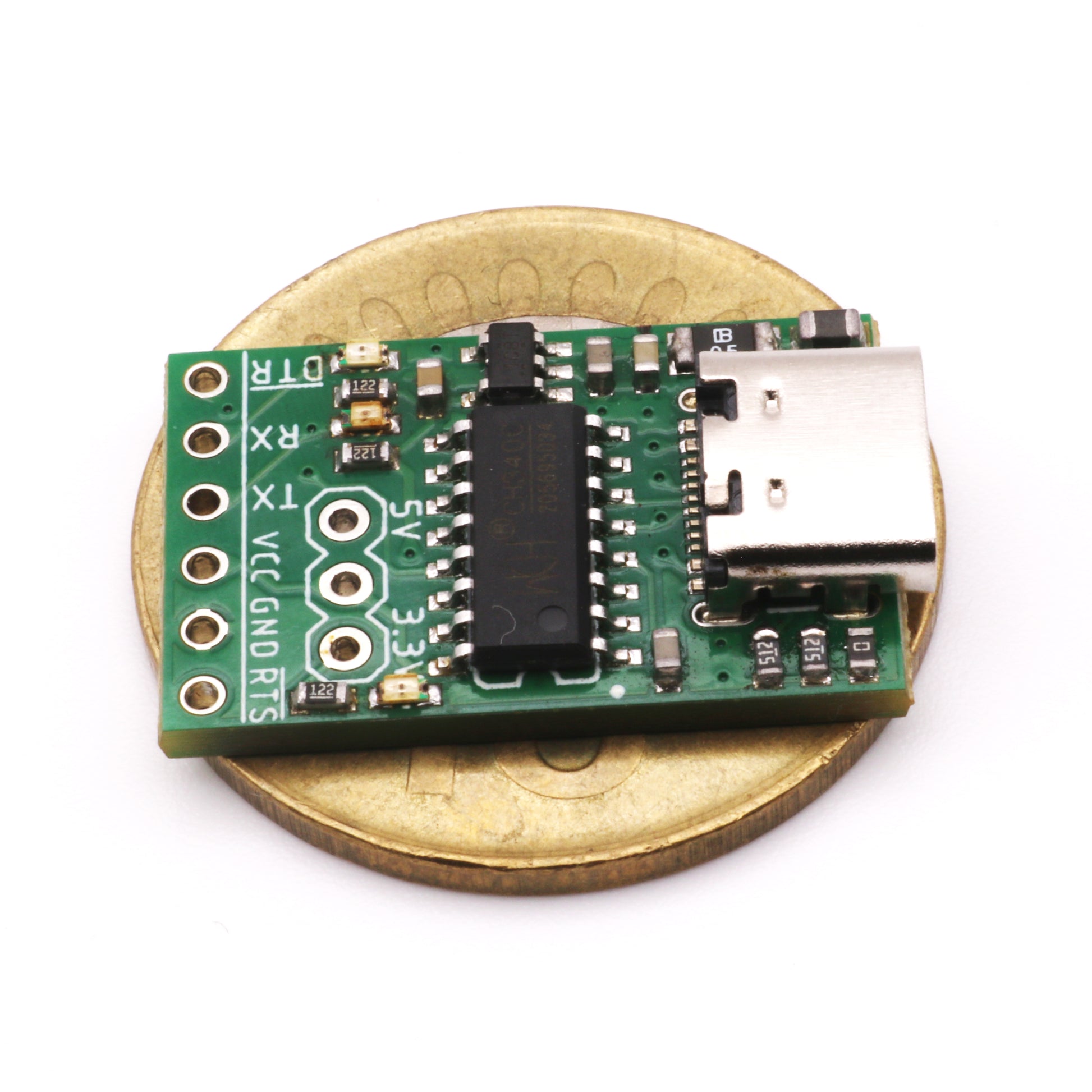 CH340C USB to TTL Module Shown Next to 10 Rupee Coin for Size Comparison