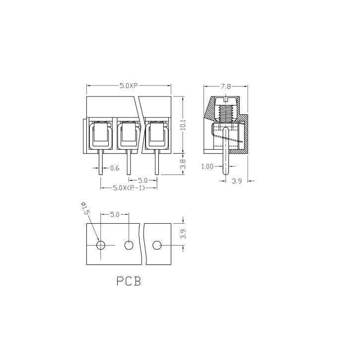 XY126V-5.0-3P XINLAIYA 3-Pin 10A 300V Green Screw Terminal Block, 5mm Pitch, Through Hole