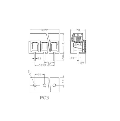 XY126V-5.0-3P XINLAIYA 3-Pin 10A 300V Green Screw Terminal Block, 5mm Pitch, Through Hole