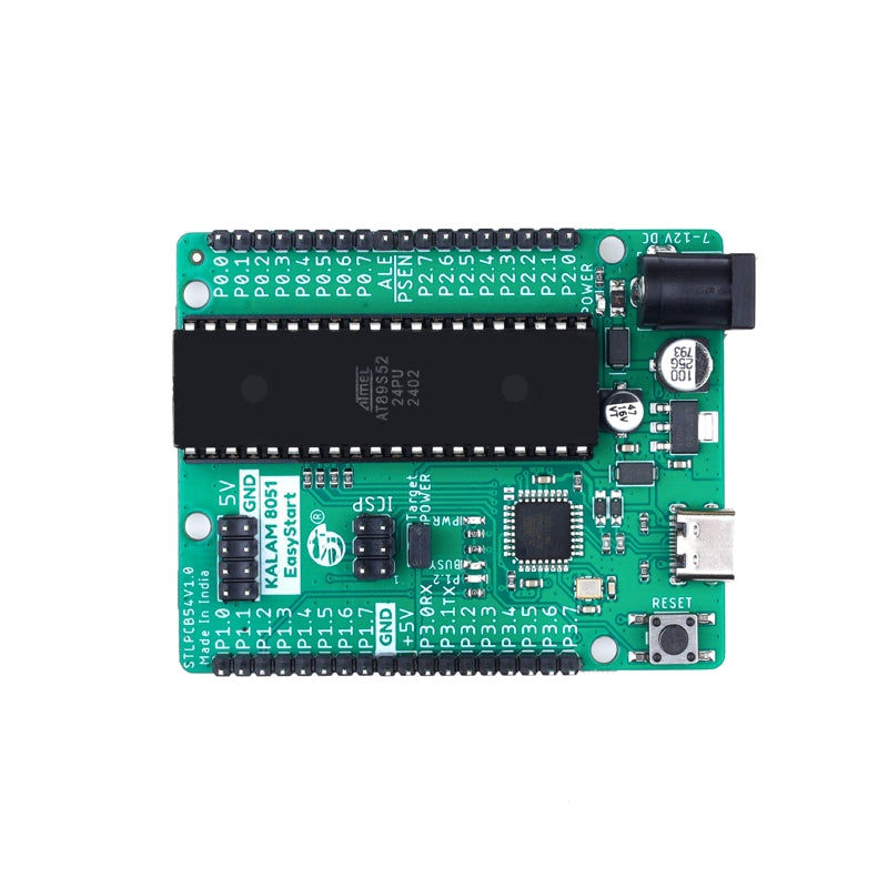 Kalam 8051 EasyStart Development Board with AT89S52 Microcontroller Front View