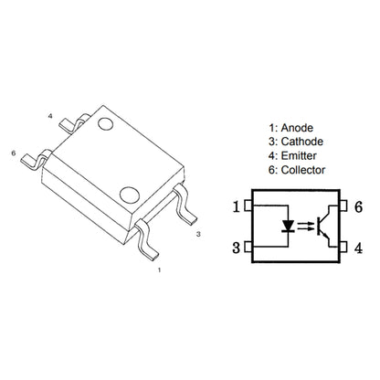 TLP185(V4GRTR,SE Phototransistor Output Optocoupler SO-6 SMD - Toshiba